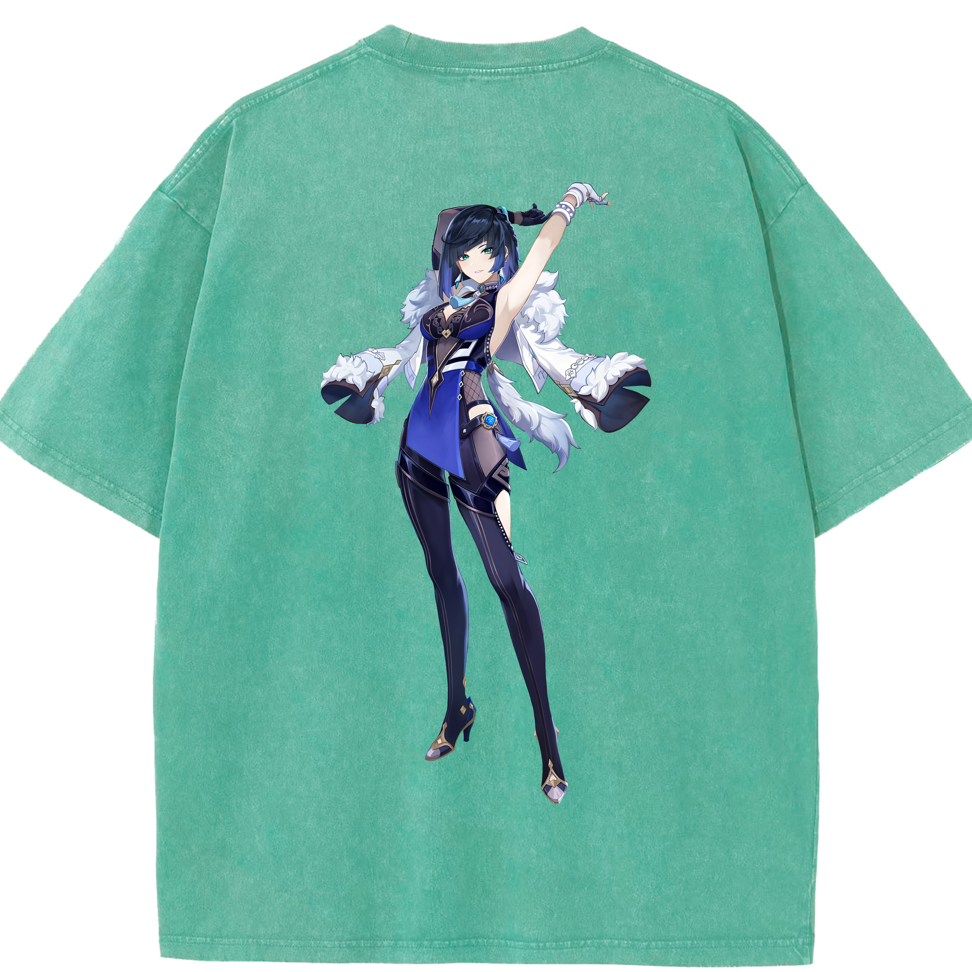 げんし神 夜兰 やらん genshin Yaran 綿100% ヴィンテージ風 半袖Tシャツ（背面プリント）